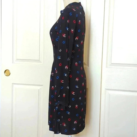 WAREHOUSE Semi-Sheer Long-Sleeved Shirt Black Horseshoe equestrian Dress - Picture 6 of 11